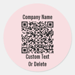 Sticker Rond QR Code Votre texte noir et rose clair Nom de l'en