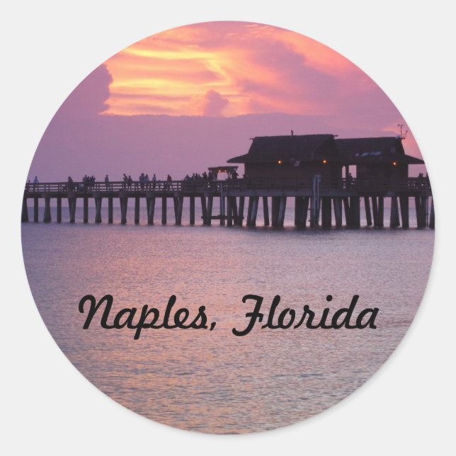 Sticker Rond quai à Naples, Floride au coucher du soleil (Devant)