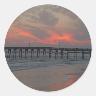 Sticker Rond Quai et coucher du soleil - Oak Island, NC