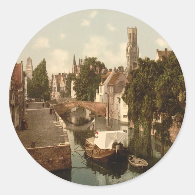 Sticker Rond Quai Vert, Bruges, Belgique (Devant)