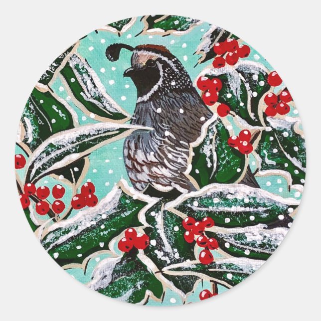 Sticker Rond Quail à Christmas Holly ! (Devant)