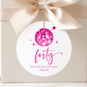 Sticker Rond Quarantième anniversaire boule disco rose