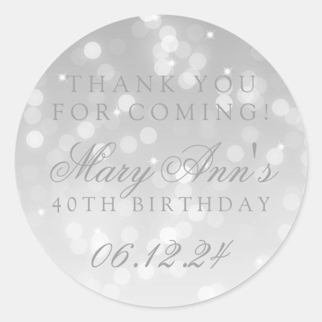 Sticker Rond quarantième Lumière d'étincelle de Bokeh d'argent (Devant)