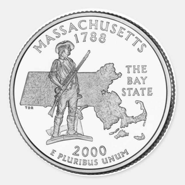 Sticker Rond Quart de dollar du Massachusetts (Devant)
