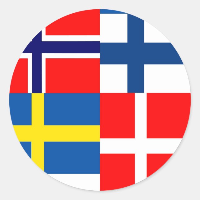 Sticker Rond Quartet des drapeaux scandinaves (Devant)