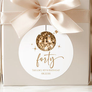 Sticker Rond Quarty Gold Disco Ball 40e fête d'anniversaire