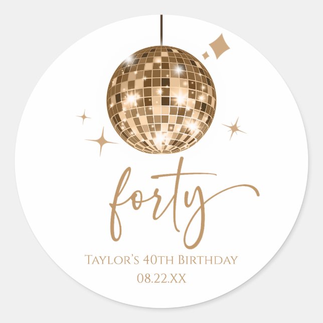 Sticker Rond Quarty Gold Disco Ball 40e fête d'anniversaire (Devant)