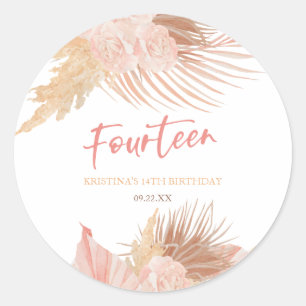 Sticker Rond Quatorze Fête d'anniversaire Bohème Rose Floral 14