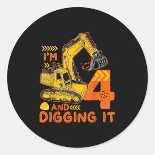 Sticker Rond Quatre 4ans 4e anniversaire Construction Garçon 4