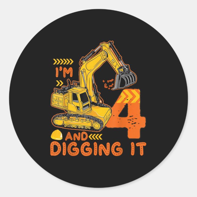 Sticker Rond Quatre 4ans 4e anniversaire Construction Garçon 4  (Devant)