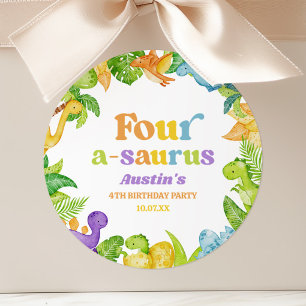 Sticker Rond Quatre A-Saurus Dinosaure 4ème Quatrième Anniversa