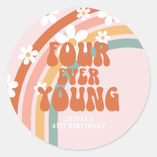 Sticker Rond Quatre ans pour toujours Jeune Arc-en-ciel rétro 4