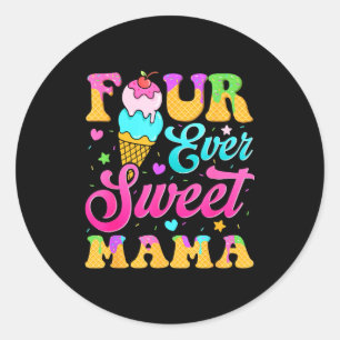 Sticker Rond Quatre douce maman 4ème anniversaire fille glace g