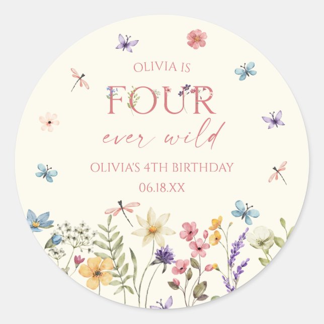 Sticker Rond Quatre Ever Wild Wildflower 4ème Anniversaire (Devant)