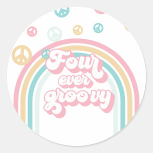 Sticker Rond Quatre fois groovy arc-en-ciel d'été rétro