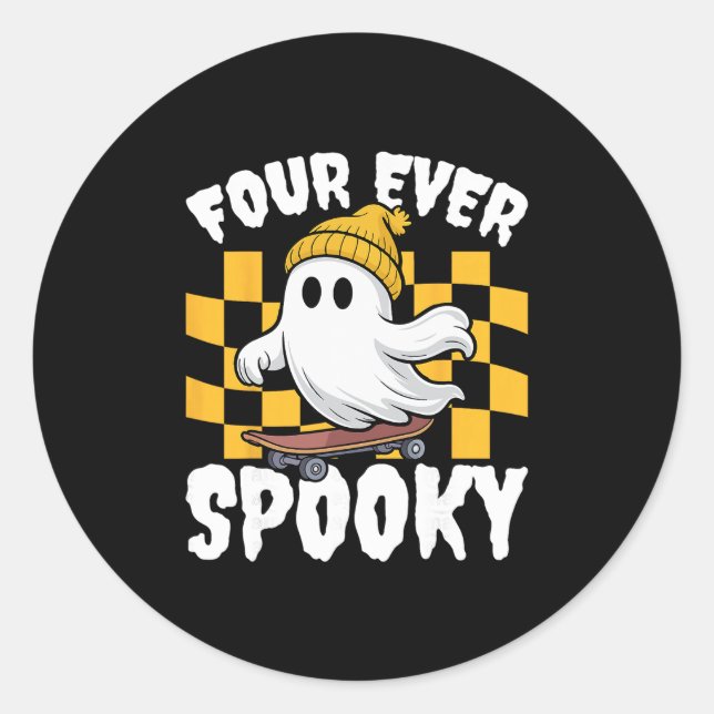 Sticker Rond Quatre fois plus effrayant 4e anniversaire skatebo (Devant)