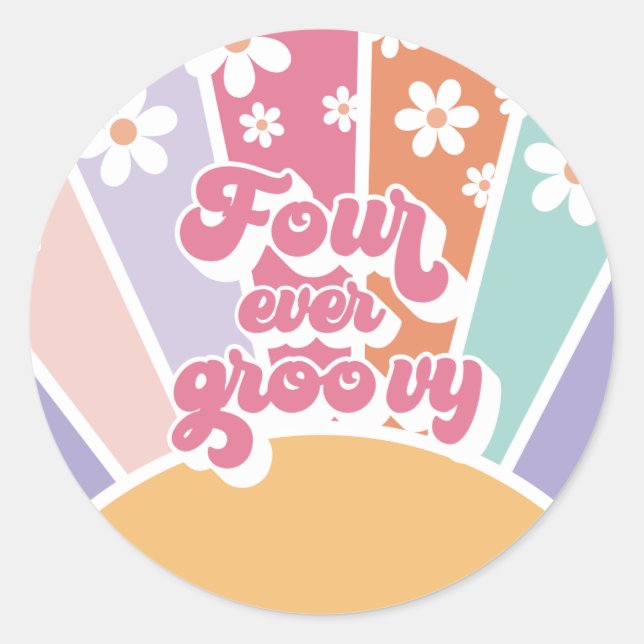 Sticker Rond Quatre Jour Super Sunshine Rainbow Daisy Retro (Devant)