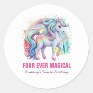 Sticker Rond Quatre Jours Magique Pastel Unicorn Quatrième Anni
