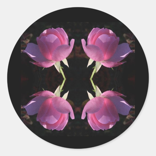 Sticker Rond Quatre roses roses (Devant)