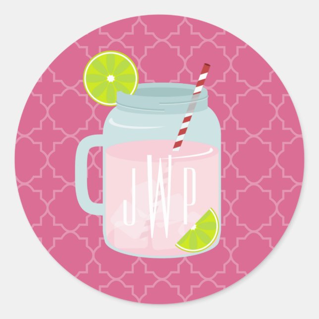 Sticker Rond Quatrefoil Monogramme Pink Lemonade Berry (Devant)