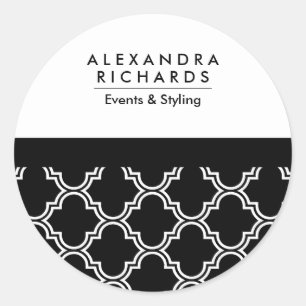 Sticker Rond Quatrefoil noir et blanc