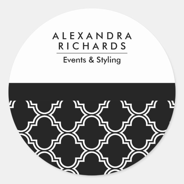 Sticker Rond Quatrefoil noir et blanc (Devant)