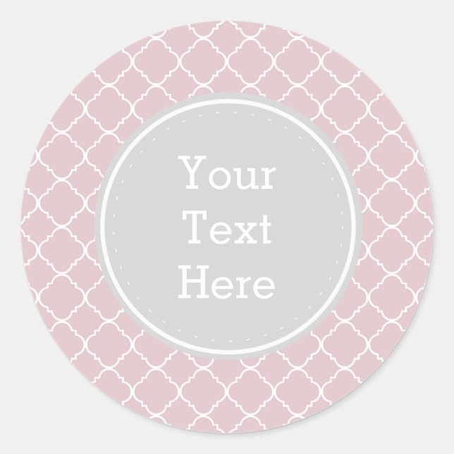 Sticker Rond Quatrefoil rose et blanc (Devant)