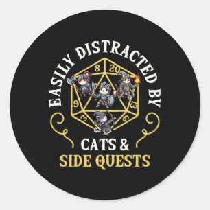 Sticker Rond Que de Chat Mission Latérale Rpg Joueur Distrait D