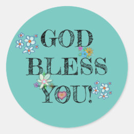 Sticker Rond Que Dieu vous bénisse Turquoise Floral
