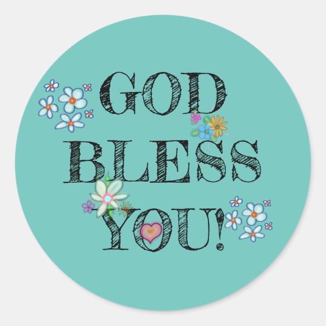Sticker Rond Que Dieu vous bénisse Turquoise Floral  (Devant)