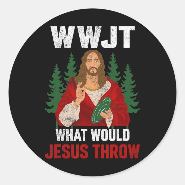 Sticker Rond Que lancerait Jésus Disc Golf Player Frisbee Di (Devant)
