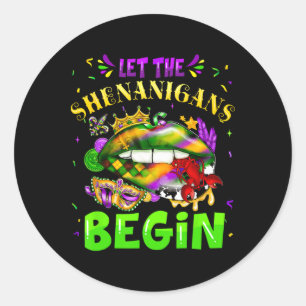 Sticker Rond Que les frénésies commencent Lèvres de Mardi Gras