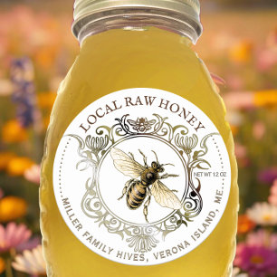 Sticker Rond Queen Bee Gold Ornate Frame Raw Honey