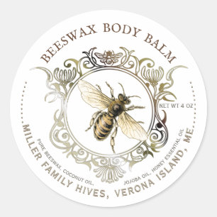 Sticker Rond Queen Bee Gold Ornnate Frame Beeswax Body Balm