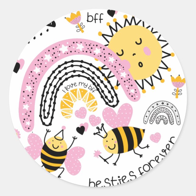 Sticker Rond Queen Bees Best Friends Forever Cute (Devant)