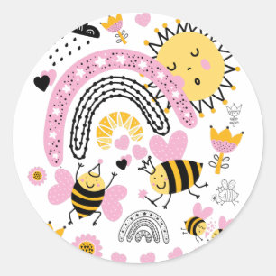 Sticker Rond Queen BEES Cute BFF, Baby Girl, Girly Toxits Rose