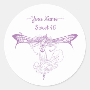Sticker Rond Queen Mab Fairy, Sweet sixteen en violet