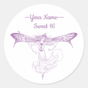 Sticker Rond Queen Mab Fairy, Sweet sixteen en violet