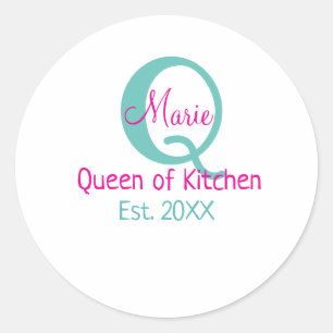 Sticker Rond Queen of cuisine monogramme vert rose simple minim