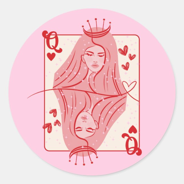 Sticker Rond Queen of Hearts Red and Pink Preppy Art (Devant)