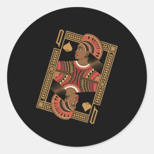 Sticker Rond Queen Of Spades Poker Card Afro American Black Son
