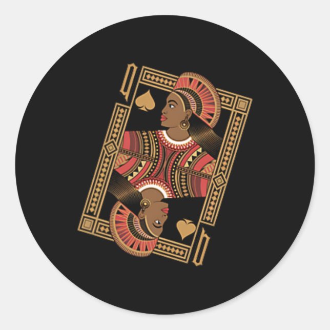 Sticker Rond Queen Of Spades Poker Card Afro American Black Son (Devant)