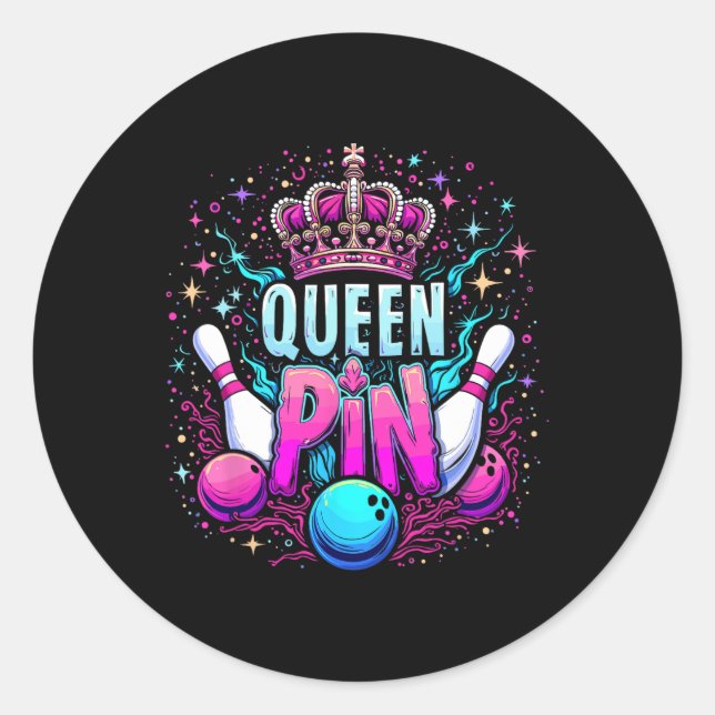 Sticker Rond Queen Pin Shirt Bowler Bowling League For Bowling  (Devant)