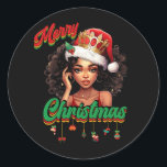 Sticker Rond Queen Santa Claus American African Christmas Women<br><div class="desc">Es-tu une princesse noire maladroite avec des cheveux naturels frits afro ? Si oui, ce mignon Afro-Américain Black Queens cheveux frisés naturel afro diva dames, tee filles est parfait pour vous. Amusant pour dame de la reine africaine sassy, fille qui aime son afro bouclé. cette mignonne femme aux cheveux bouclés...</div>