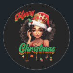 Sticker Rond Queen Santa Claus American African Christmas Women<br><div class="desc">Es-tu une princesse noire maladroite avec des cheveux naturels frits afro ? Si oui, ce mignon Afro-Américain Black Queens cheveux frisés naturel afro diva dames, tee filles est parfait pour vous. Amusant pour dame de la reine africaine sassy, fille qui aime son afro bouclé. cette mignonne femme aux cheveux bouclés...</div>