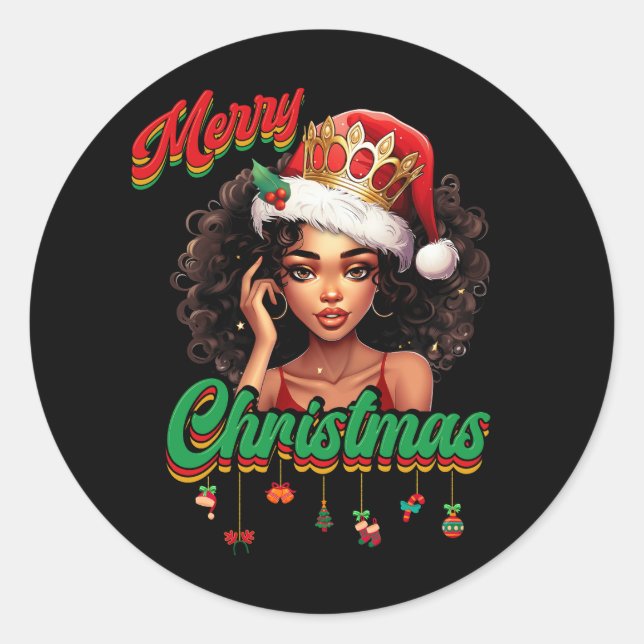 Sticker Rond Queen Santa Claus American African Christmas Women (Devant)