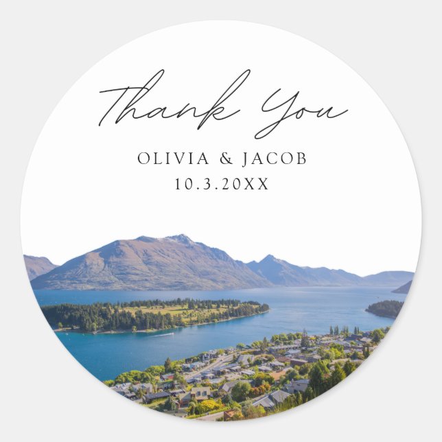 Sticker Rond Queenstown Wedding Favoriser Photo Merci (Devant)