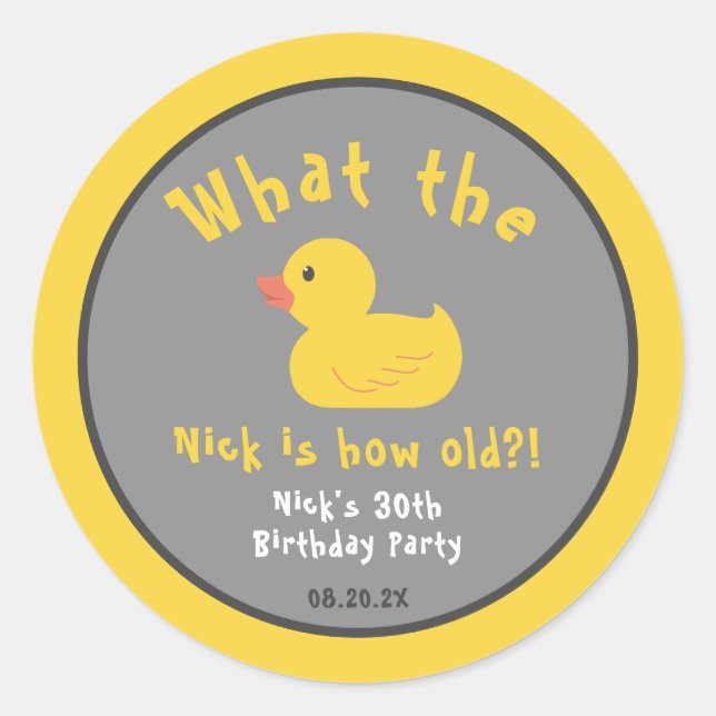 Sticker Rond Quel Canard Anniversaire Punny Jaune (Devant)