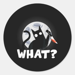 Sticker Rond Quelle bande dessinée de chat avec un couteau plei