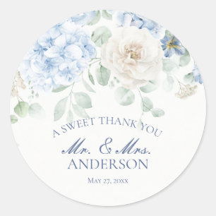 Sticker Rond Quelque chose Blue Floral Hydrangea Mariage Cercle